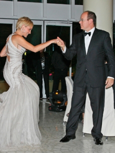 Sharon Stone is escorted by Prince Albert in Monaco
