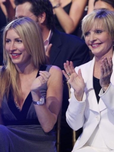 Heather Mills and Florence Henderson cheer on the dancers