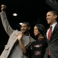 Usher and Kerry Washington with Democratic presidential hopeful Sen. Barack Obama at a rally at South Carolina State University