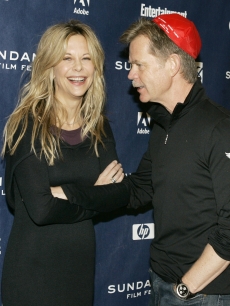 Meg Ryan and William H. Macy laugh together on the red carpet at the premiere of their film 'The Deal' at Sundance