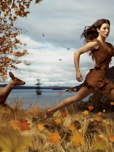 Jessica Biel as Pocahontas in an image titled 'Where Dreams Run Free,' created by photographer Annie Leibovitz