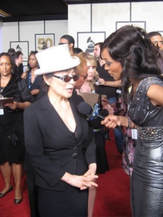 Yoko Ono talks to Access Hollywood at the Grammys
