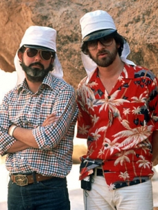 Producer George Lucas and director Steven Spielberg on location in Tunisia