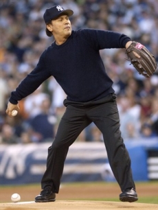 Billy Crystal throws out the first pitch before a New York Yankees game