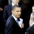 Barack Obama attends the funeral of Tim Russert