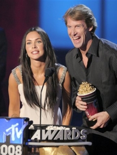 Megan Fox and director Michael Bay accept the MTV Movie award for Best Picture