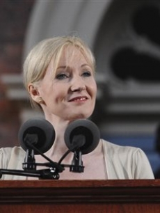 J.K. Rowling speaks to an audience during her commencement address at Harvard University