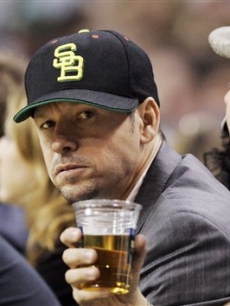 Donnie Wahlberg watches the Celtics take on the Lakers in Game 1 