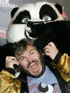 Jack Black with Po the Panda from ‘Kung Fu Panda’ at the Australian premiere in Sydney 