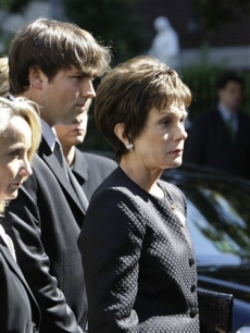 Tim Russert’s widow, Maureen Orth, and the couple’s son Luke Russert attend Tim’s funeral in Washington, D.C.