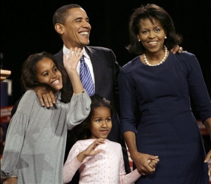 Sen. Barack Obama, with his family, after winning the Iowa democratic presidential caucus