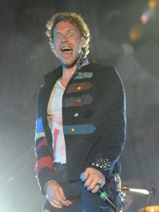 Chris Martin of Coldplay makes a wild expression at the Pemberton Festival in Canada