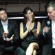 Ben Affleck and Jennifer Garner look on as Matt Damon gives a speech at the fundraiser