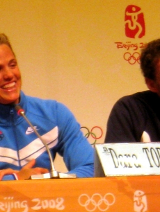 Dara Torres and Michael Phelps react to Billy’s question about Phelps’ Fu Manchu mustache