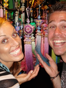 Amanda Beard and AH.com Managing Editor Jeremy, shopping in a store in the hutongs