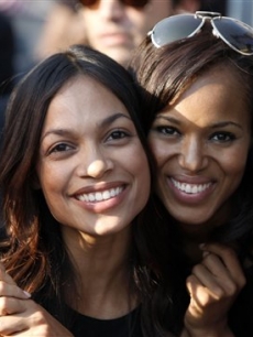 Rosario Dawson and Kerry Washington together at Invesco Field on the final day of the DNC in 2008
