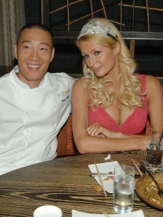 Paris and a chef chow down at Yellowtail Sushi Bar & Restaurant in Las Vegas
