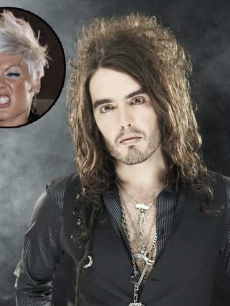 Pink (inset) and Russell Brand 