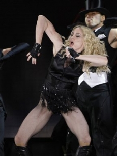 Madonna performs on stage as part of her ‘Sticky and Sweet’ 