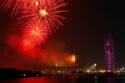 Fireworks explode over the National Stadium during the closing ceremony for the 2008 Beijing Olympics in Beijing, Sunday, Aug. 24, 2008 