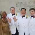 Nichelle Nicols, Brad Altman, George Takei and Walter Koenig the wedding of Altman and Takei