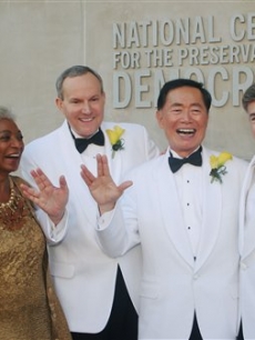 Nichelle Nicols, Brad Altman, George Takei and Walter Koenig the wedding of Altman and Takei