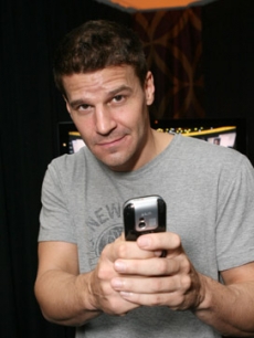 David Boreanaz checks out the Palm centro smartphone!
