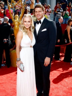 David Boreanaz and his wife, Jaime Bergman, arrive at the Emmys 