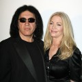 Gene Simmons and Shannon Tweed pose at Mercedes-Benz Fashion Week in LA