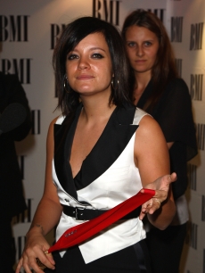Lily Allen poses at the BMI Awards at the Dorchester Hotel on October 7, 2008  