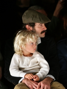 Jason Lee and son Pilot Inspektor Riesgraf Lee at Mercedes Benz Fashion Week