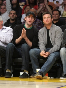 Jason Bateman and John Krasinski attend the Los Angeles Lakers vs Sacramento Kings game at the Staples Center