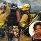 Firefighters work on a smoldering home in Montecito, California, where Oprah has a house