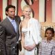 Hugh Jackman and Nicole Kidman pose together with Brandon Walters during a press conference for the world premiere of ‘Australia’