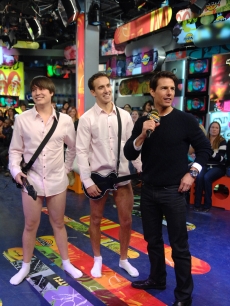 Tom Cruise with fans dressed up as Tom’s ‘Risky Business’ character on MuchOnDemand, Toronto, Canada