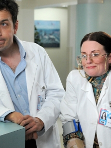 John Bowie as Dr. Max von Sydow (left) and Megan Mullally as The Chief (right) star in “Childrens’ Hospital,” a new original digital series for TheWB.com