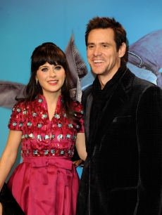 Zooey Deschanel and  Jim Carrey attends the premiere of ‘Yes Man’ at Capitol Cinema December 11, 2008 in Madrid, Spain