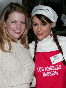 Melissa Joan Hart and Alyssa Milano attend Christmas Eve at the Los Angeles Mission on December 24, 2008 in Los Angeles, California