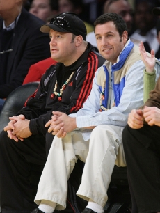 Kevin James and Adam Sandler attend the Los Angeles Lakers vs Boston Celtics game on Christmas Day