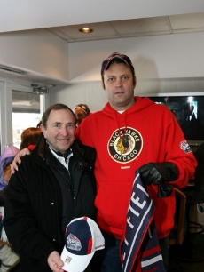 Vince Vaughn and NHL Commissioner Gary Bettman at the Winter Classic hockey game at Wrigley Field in Chicago