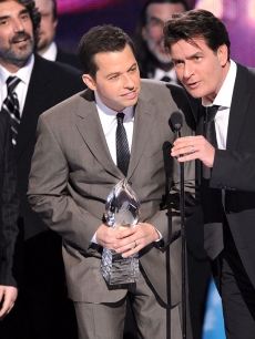 Angus T. Jones, Jon Cryer and Charlie Sheen accept the Favorite TV Comedy award for ‘Two and a Half Men’ at the People’s Choice Awards