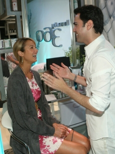 Stacy Keibler laughs with Scott-Vincent Borba at the Beauty 360 Prestige Beauty Suite at Access’ Stuff You Must lounge