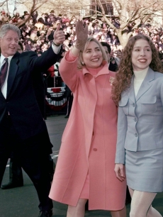 Bill, Hillary and Chelsea Clinton at the Inauguration Parade in 1997