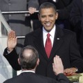 Barack Obama takes the oath of office from Chief Justice John Roberts to become the 44th president of the United States