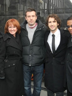 David Arquette, Feeding America President and CEO Vicki B. Escarra, Ben Affleck, Josh Grobin and Herbie Hancock attend the National Hunger Rally hosted by Feeding America at Martin Luther King Library on January 19, 2009 in Washington, DC