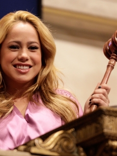 Sabrina Bryan rings the opening bell at the New York Stock Exchange on January 23, 2009 in New York City