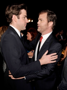 John Krasinski and Rainn Wilson share a moment inside the SAG Awards