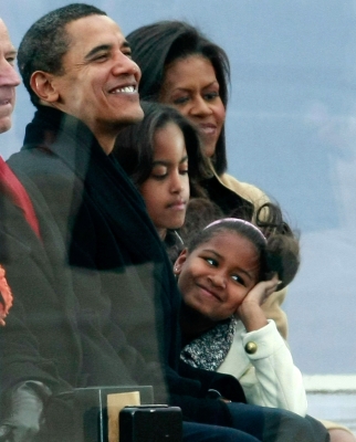 The incoming first family watch the We Are Once celebration at The Lincoln Memorial