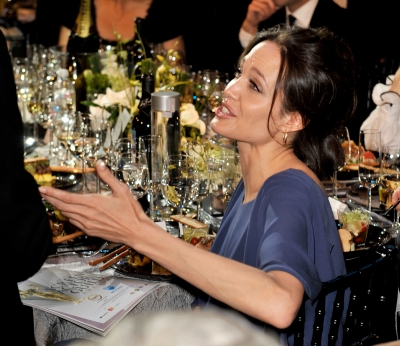 Angelina Jolie makes conversation during the SAG Awards