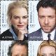 Nicole Kidman, Russell Crowe, Geoffrey Rush and Cate Blanchett on Australian stamps